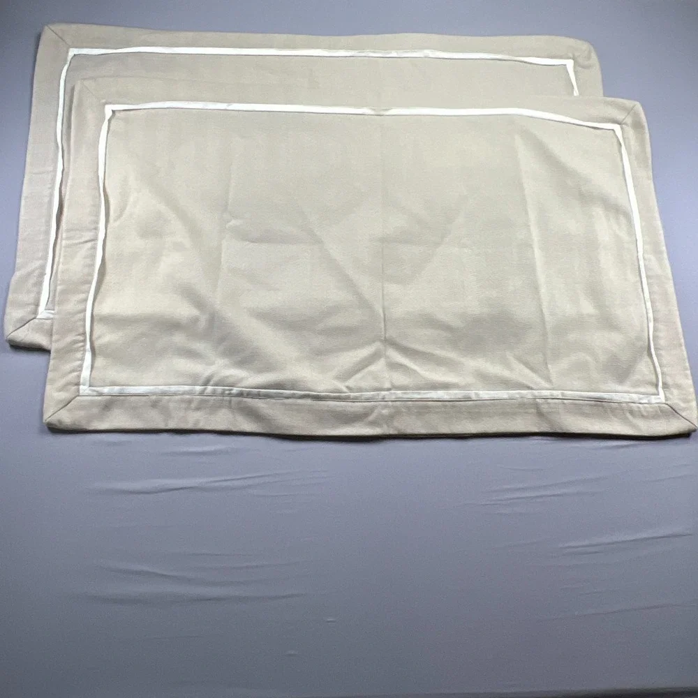 Set Of 2 Cremieux King Pillow Shams Beige White Striped Textured Bedding 20 X 36